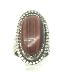 1940s Sterling Tigers Eye Sawtooth Ring Mexico